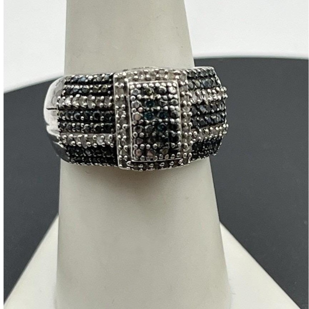 STS Chuck Clemency Sterling .925 White Diamond Black Blue Ring Size  8.5 Signed